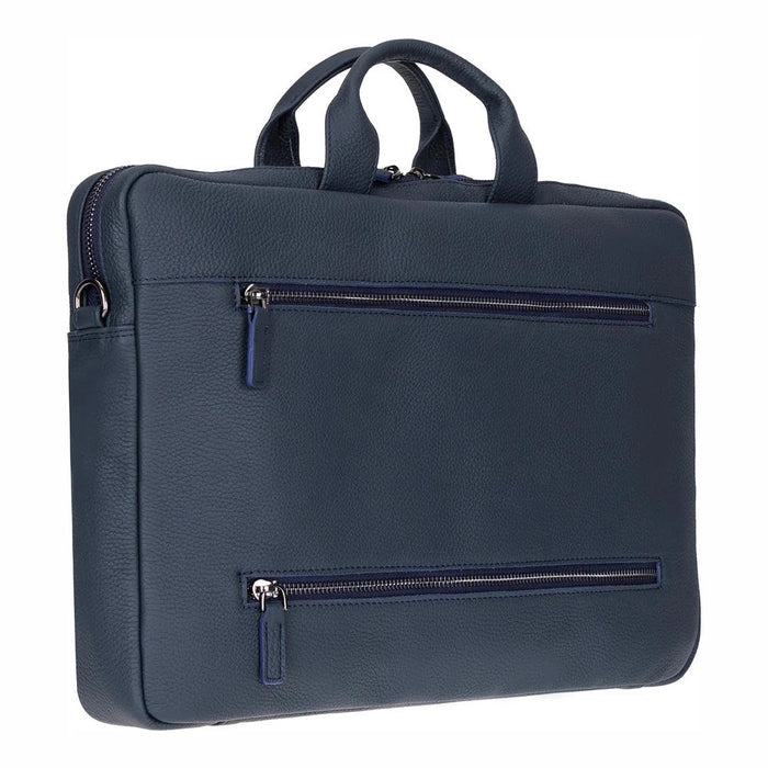 Truro Leather Business Briefcase / Laptop Case 14" with Suitcase, Navy Blue - BlackBrook Case