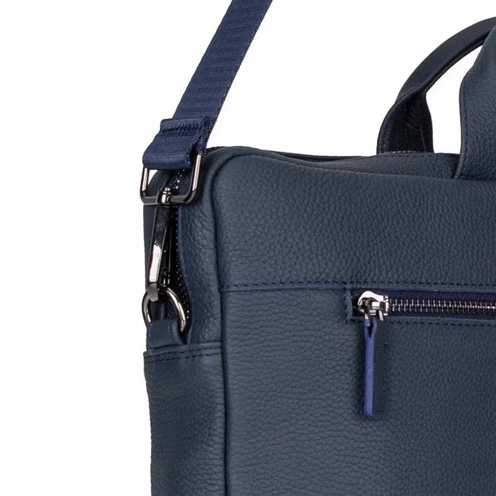 Truro Leather Business Briefcase / Laptop Case 14" with Suitcase, Navy Blue - BlackBrook Case