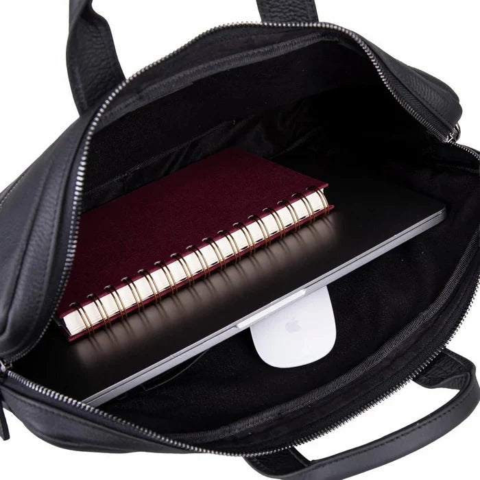 Truro Leather Business Briefcase / Laptop Case 16" with Suitcase, Black - BlackBrook Case