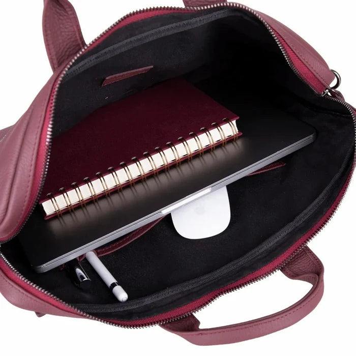 Truro Leather Business Briefcase / Laptop Case 16" with Suitcase, Bordeaux - BlackBrook Case