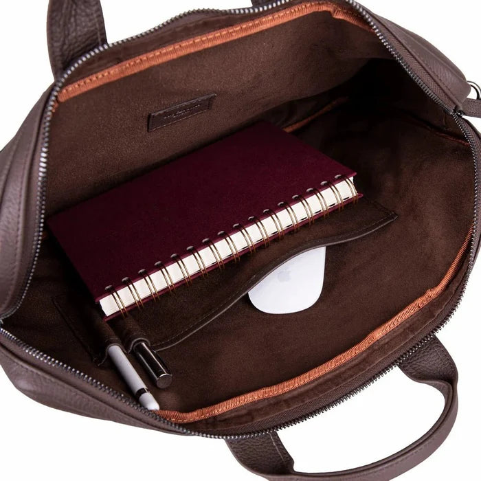 Truro Leather Business Briefcase / Laptop Case 16" with Suitcase, Brown - BlackBrook Case