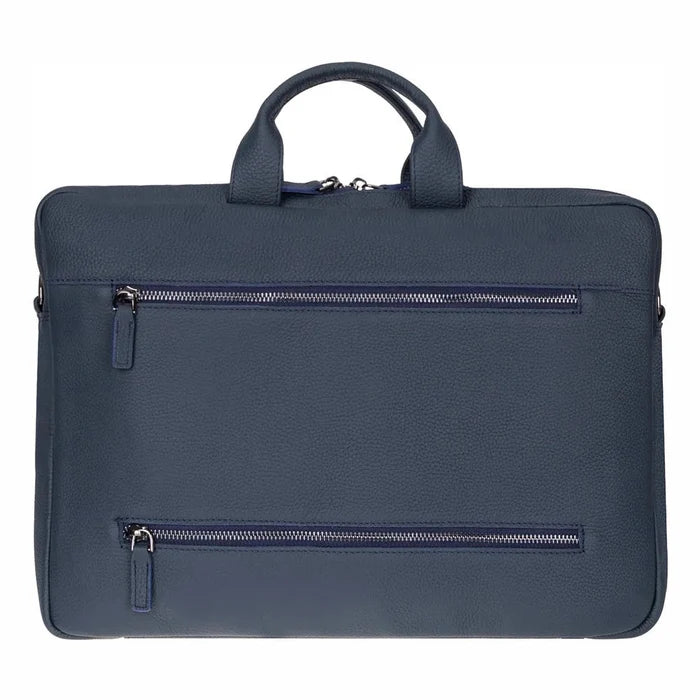 Truro Leather Business Briefcase / Laptop Case 16" with Suitcase, Navy Blue - BlackBrook Case