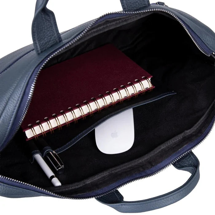 Truro Leather Business Briefcase / Laptop Case 16" with Suitcase, Navy Blue - BlackBrook Case