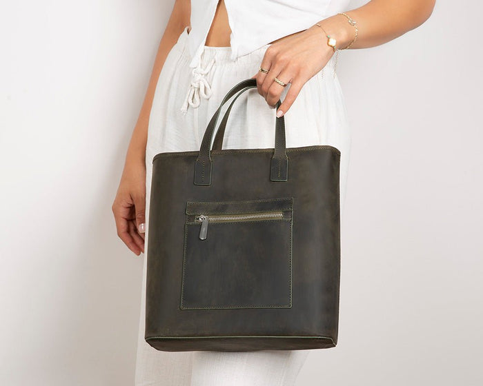 Valley Leather Tote Bag, Cypress - BlackBrook Case
