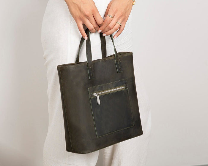 Valley Leather Tote Bag, Cypress - BlackBrook Case