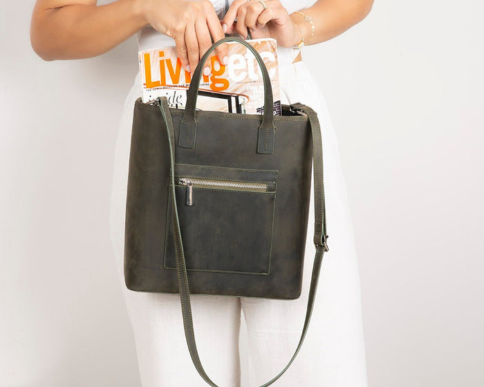 Valley Leather Tote Bag, Cypress - BlackBrook Case