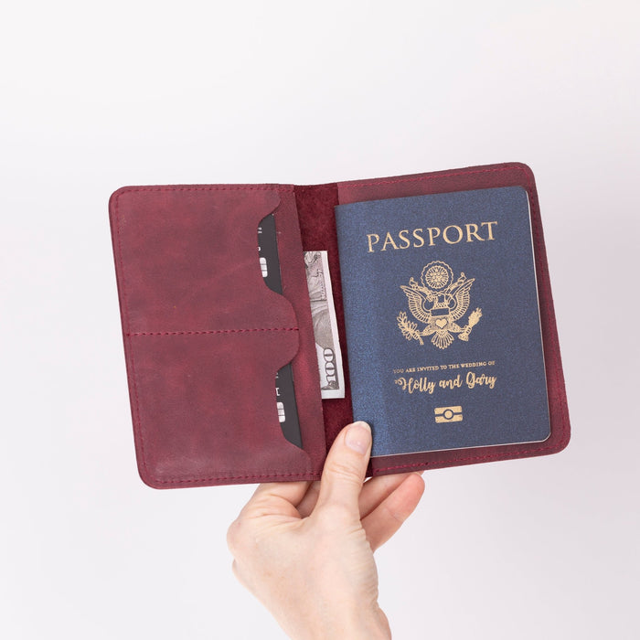 Viaggio Genuine Leather Passport Holder, Dark Purple - BlackBrook Case