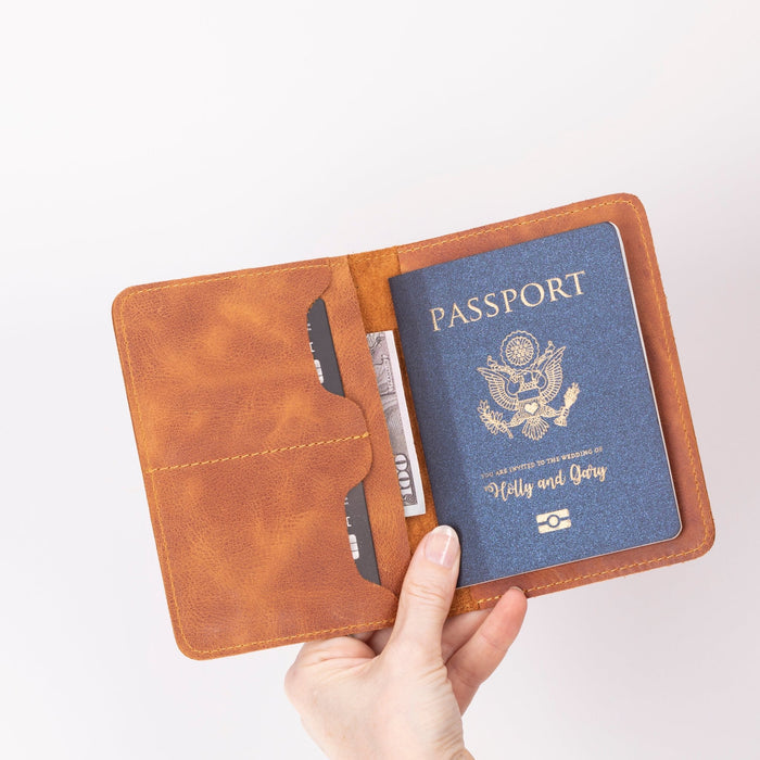 Viaggio Genuine Leather Passport Holder, Golden Tan - BlackBrook Case