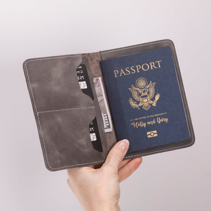 Viaggio Genuine Leather Passport Holder, Light Gray - BlackBrook Case