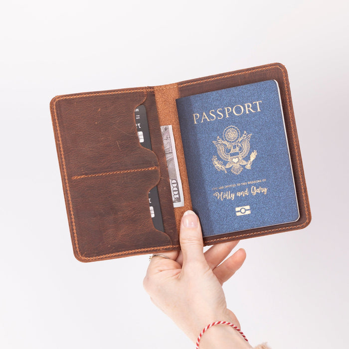 Viaggio Genuine Leather Passport Holder, Saddle Brown - BlackBrook Case