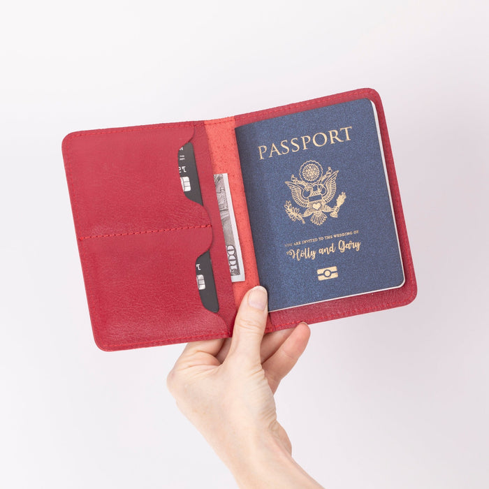 Viaggio Genuine Leather Passport Holder, Sandy Red - BlackBrook Case