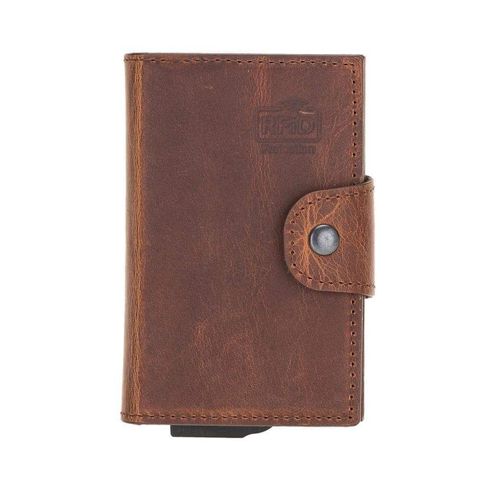 Wade Detachable Mini Wallet – Full‑Grain Leather, RFID Blocking, Saddle Brown - BlackBrook Case
