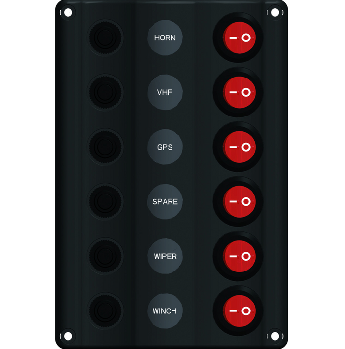 Wave Design Switch Panel with Circuit Breaker - 6 Switches
