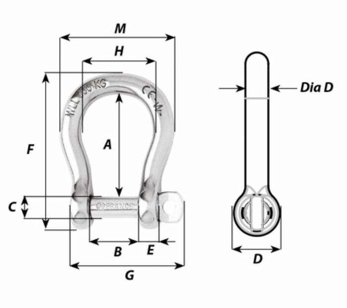 Wichard Bow shackle - Dia 16 mm (non self-locking) - Bosuns Boat