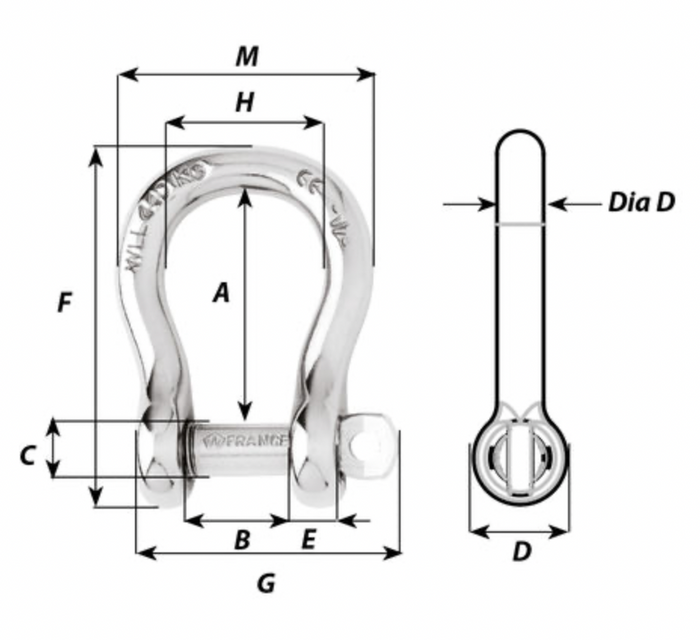 Wichard Captive pin bow shackle - Bosuns Boat