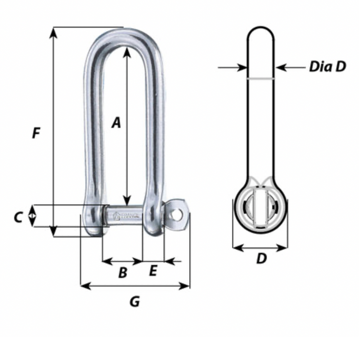 Wichard Captive pin long D shackle - Dia 4 mm - Bosuns Boat