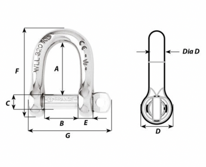 Wichard D shackle - Dia 14 mm (non self-locking) - Bosuns Boat