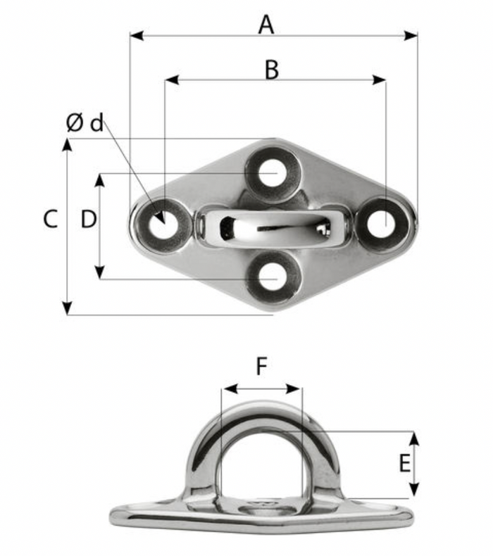 Wichard Diamond pad eye - Round - Length: 60 mm - M5 screw - Bosuns Boat