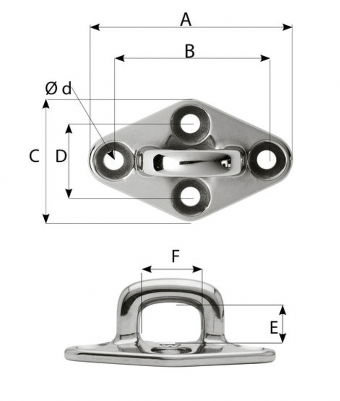 Wichard Diamond pad eye - Square- Length: 60 mm - M5 screw - Bosuns Boat