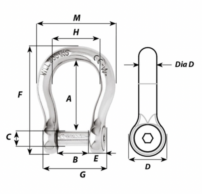 Wichard Self-locking allen head pin bow shackle - Bosuns Boat