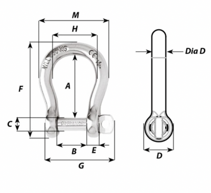 Wichard Self-locking bow shackle Diagram