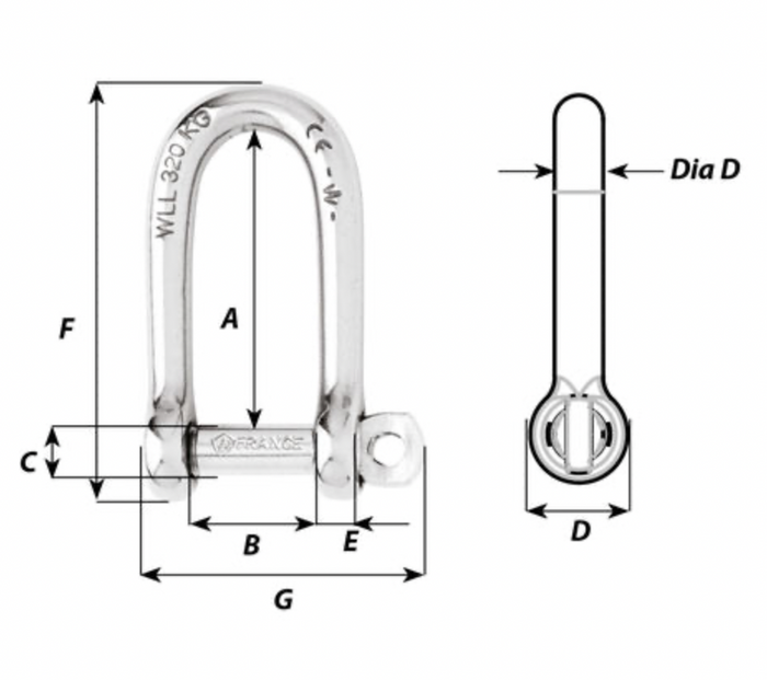 Wichard Self-locking long D shackle - Dia 4 mm - Bosuns Boat