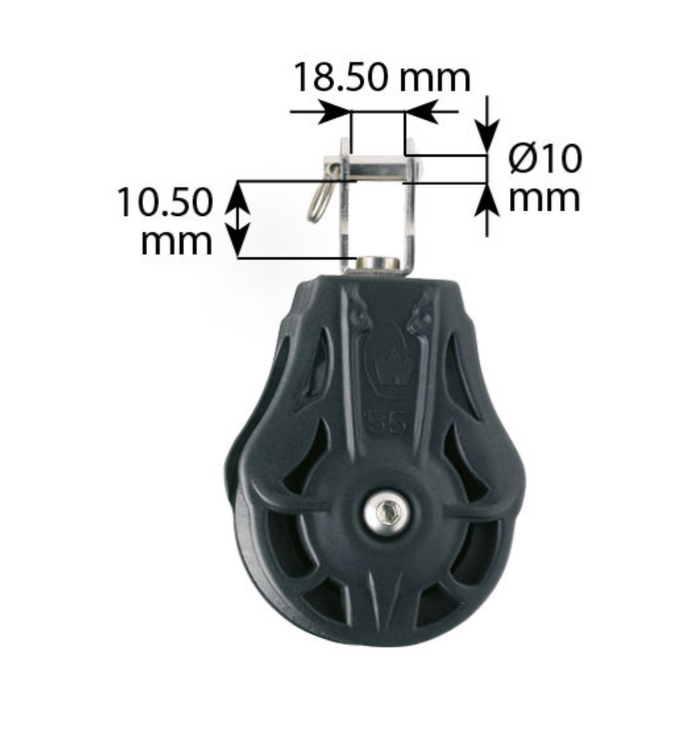 Wichard Single plain bearing block - Sheave 70 - Swivel with clevis - Bosuns Boat