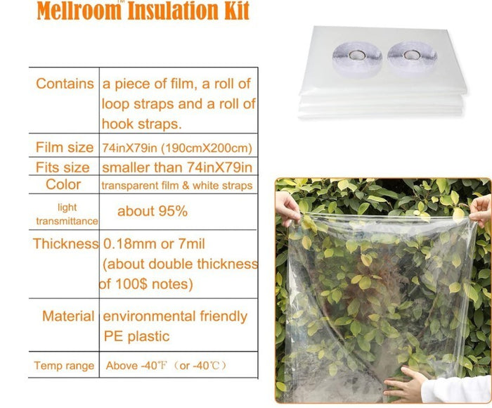 Window Insulation Kit 190x200cm Reusable 180µm Thick Thermal Window Film Cover