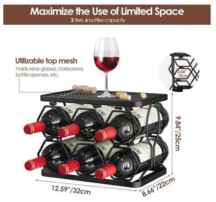 Wine Rack 6 Bottle 2 Tier Hexagon Freestanding Foldable Countertop Holder -197