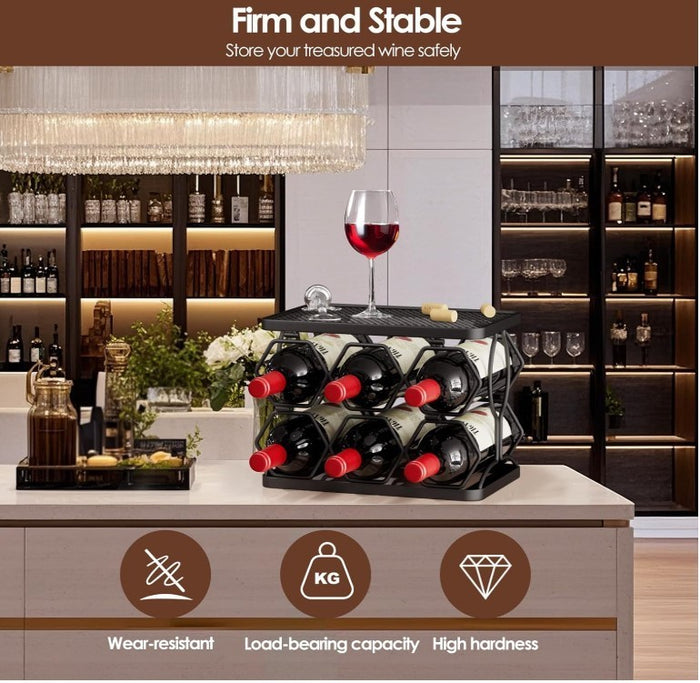 Wine Rack 6 Bottle 2 Tier Hexagon Freestanding Foldable Countertop Holder -197