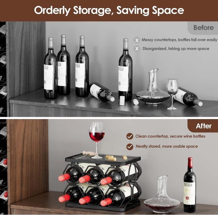 Wine Rack 6 Bottle 2 Tier Hexagon Freestanding Foldable Countertop Holder -197