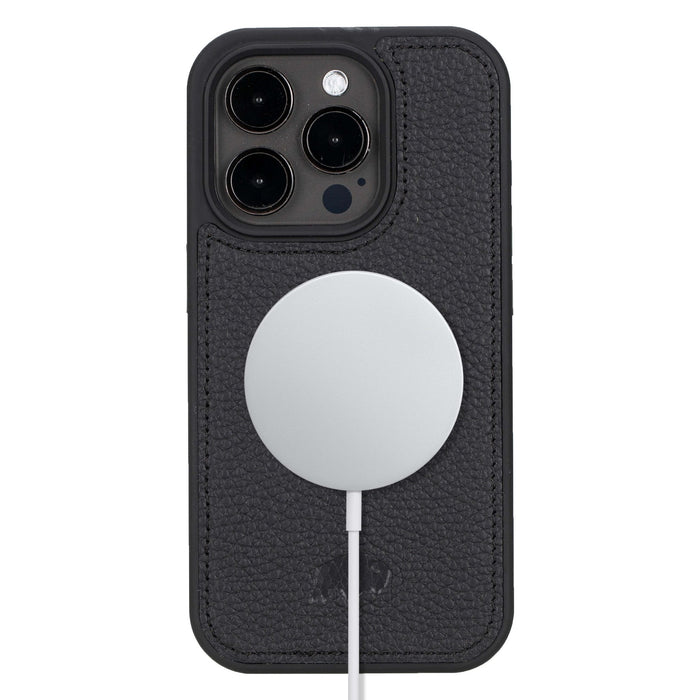 York Leather iPhone 15 Pro MagSafe Case, Pebble Black - BlackBrook Case