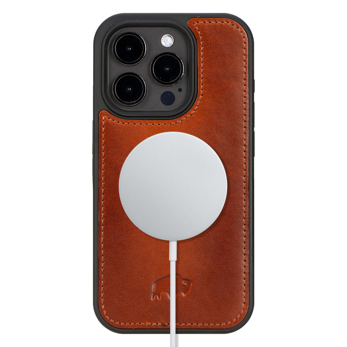 York Leather iPhone 15 Pro MagSafe Case, Burnished Tan - BlackBrook Case