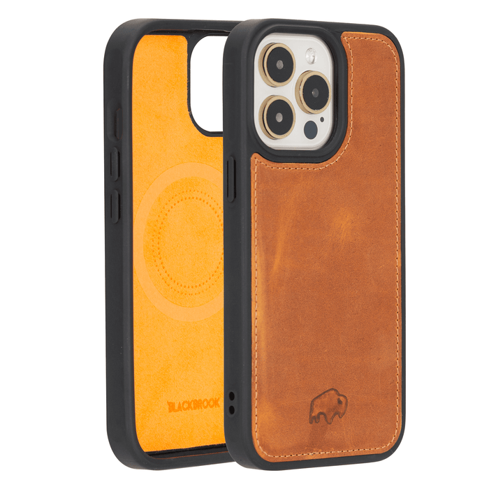 York Leather iPhone 15 Pro MagSafe Case, Golden Brown - BlackBrook Case