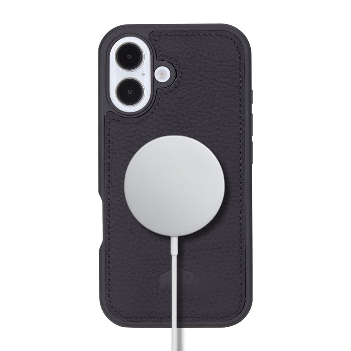 York Leather iPhone 16 Plus MagSafe Case, Pebble Black - BlackBrook Case