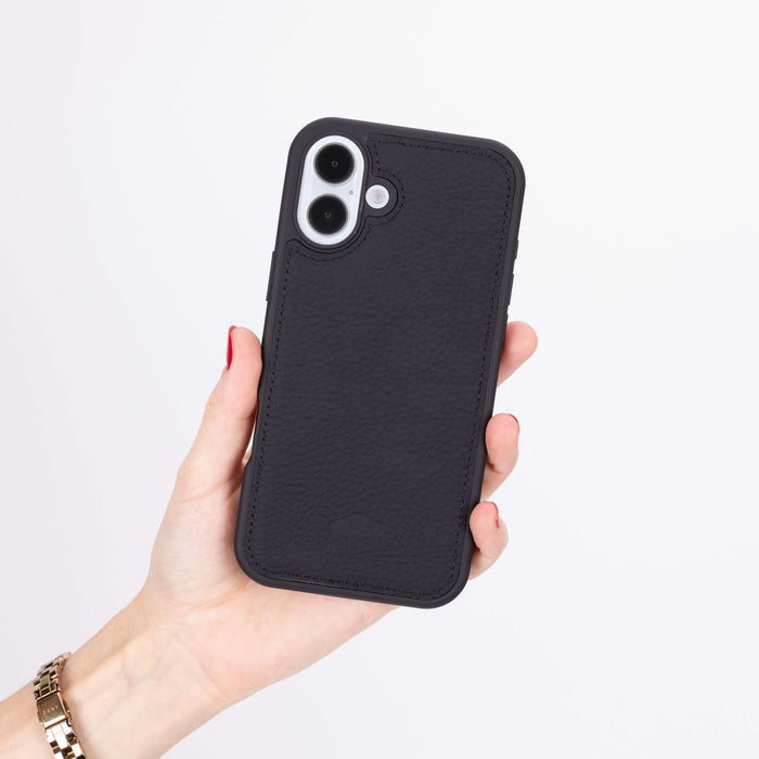 York Leather iPhone 16 Plus MagSafe Case, Pebble Black - BlackBrook Case