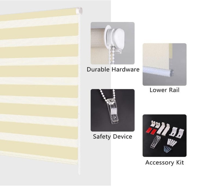 Zebra Roller Blind 95x230cm Day Night Dual Layer Privacy Beige Window Blind-317